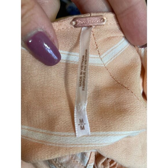 Free People Crop Top Tiered Pullover Blouse Long Sleeve Peach Striped Sz M - Picture 9 of 10